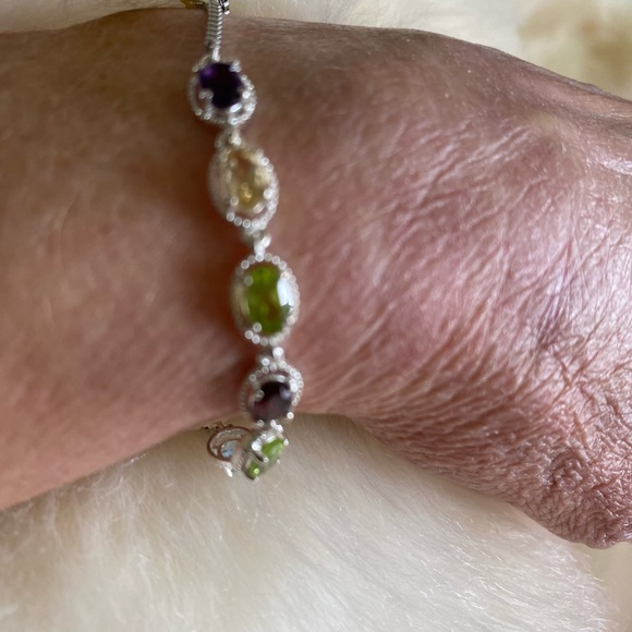 Gem Stones 925 Sterling Silver Bolo Bracelet. - Picture 5 of 6